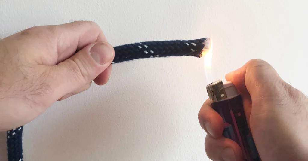 Przypalanie końcówki liny zapalniczką